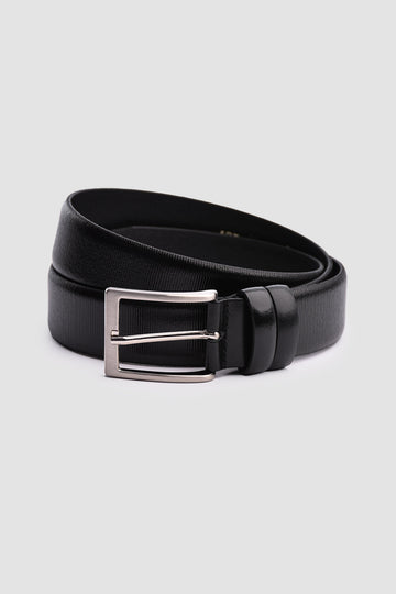 Cintura da uomo in pelle rigata nera