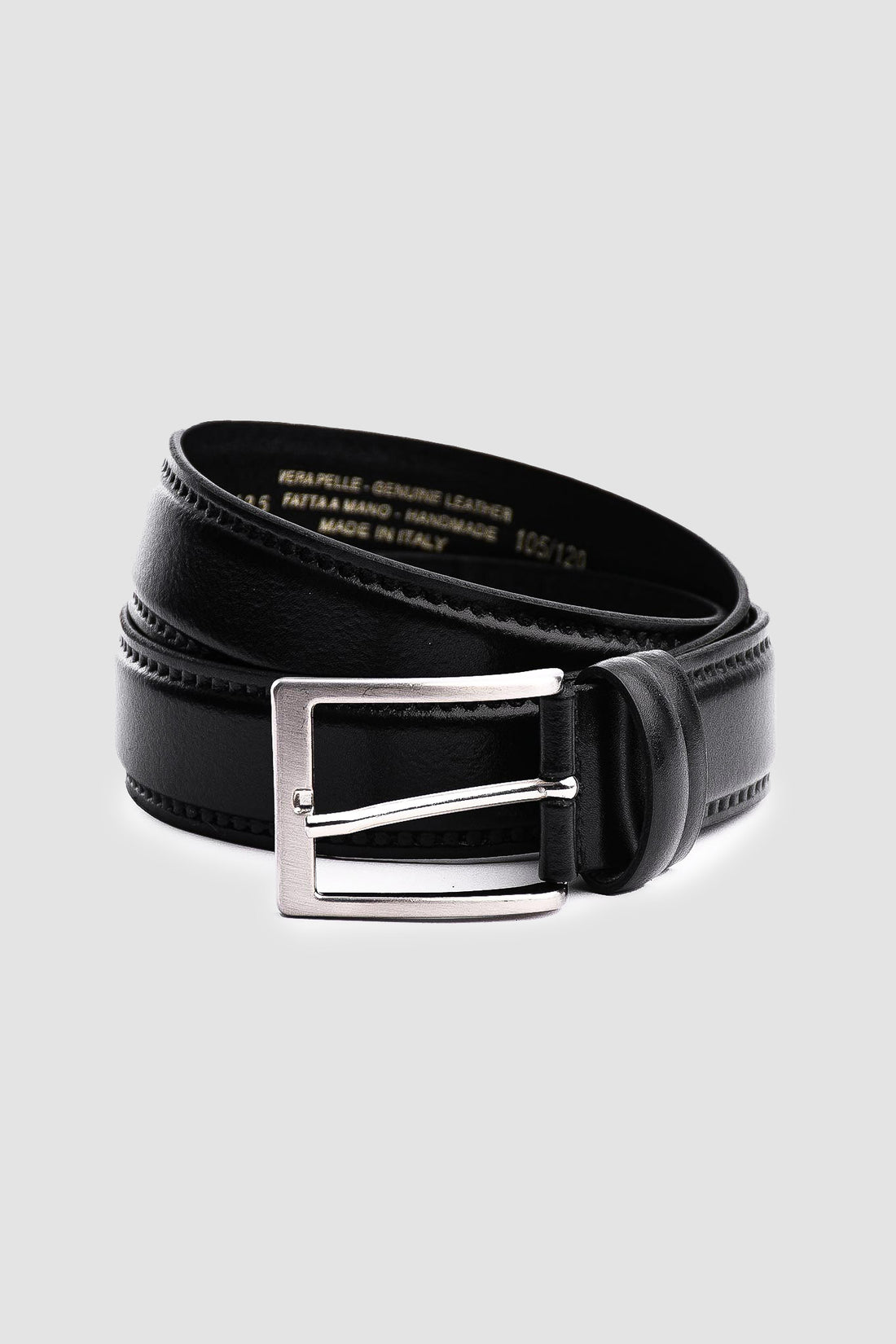 Cintura in pelle liscia e impuntura larga nera