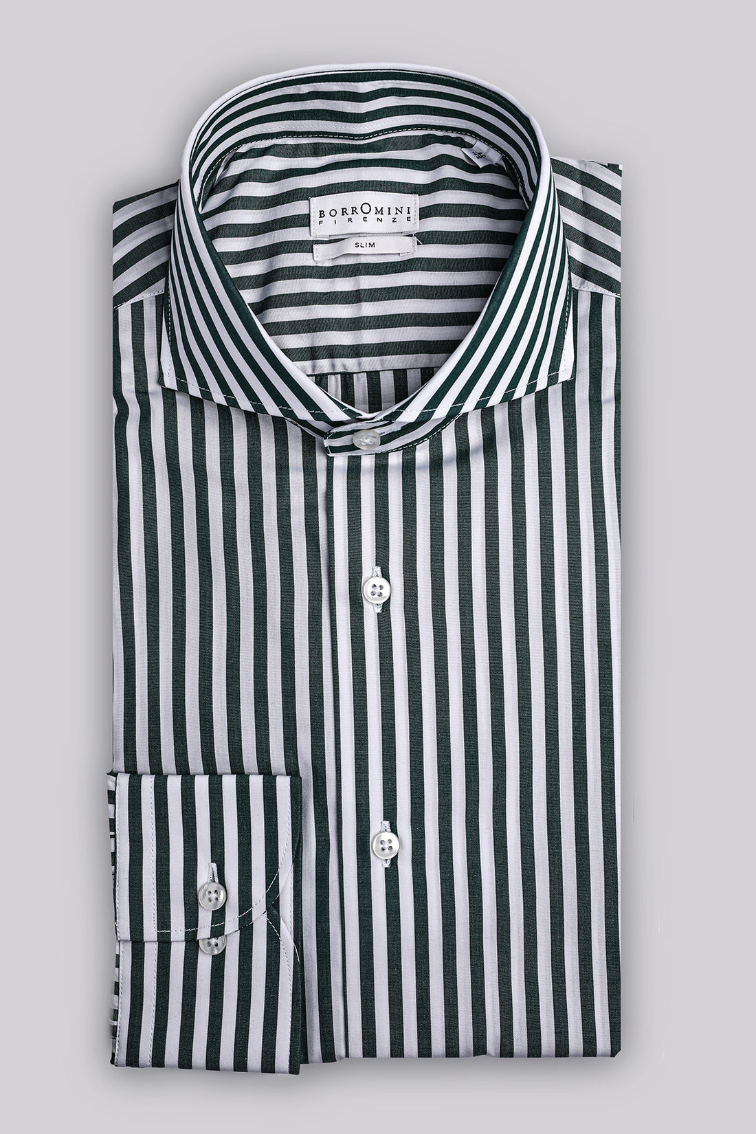 Camicia a righe verticali verde 100% cotone