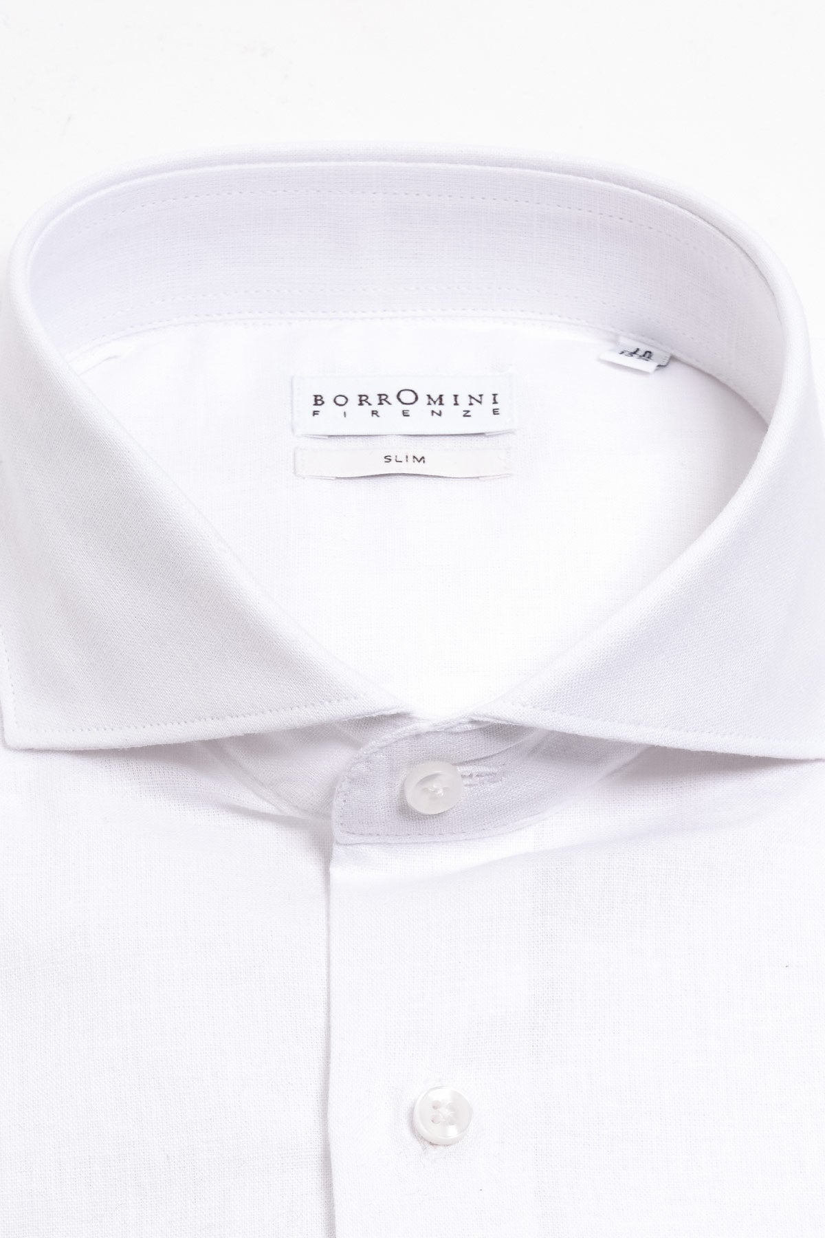 Camicia da uomo in lino Modello Francia ORI200 bianco-W001 dettaglio collo