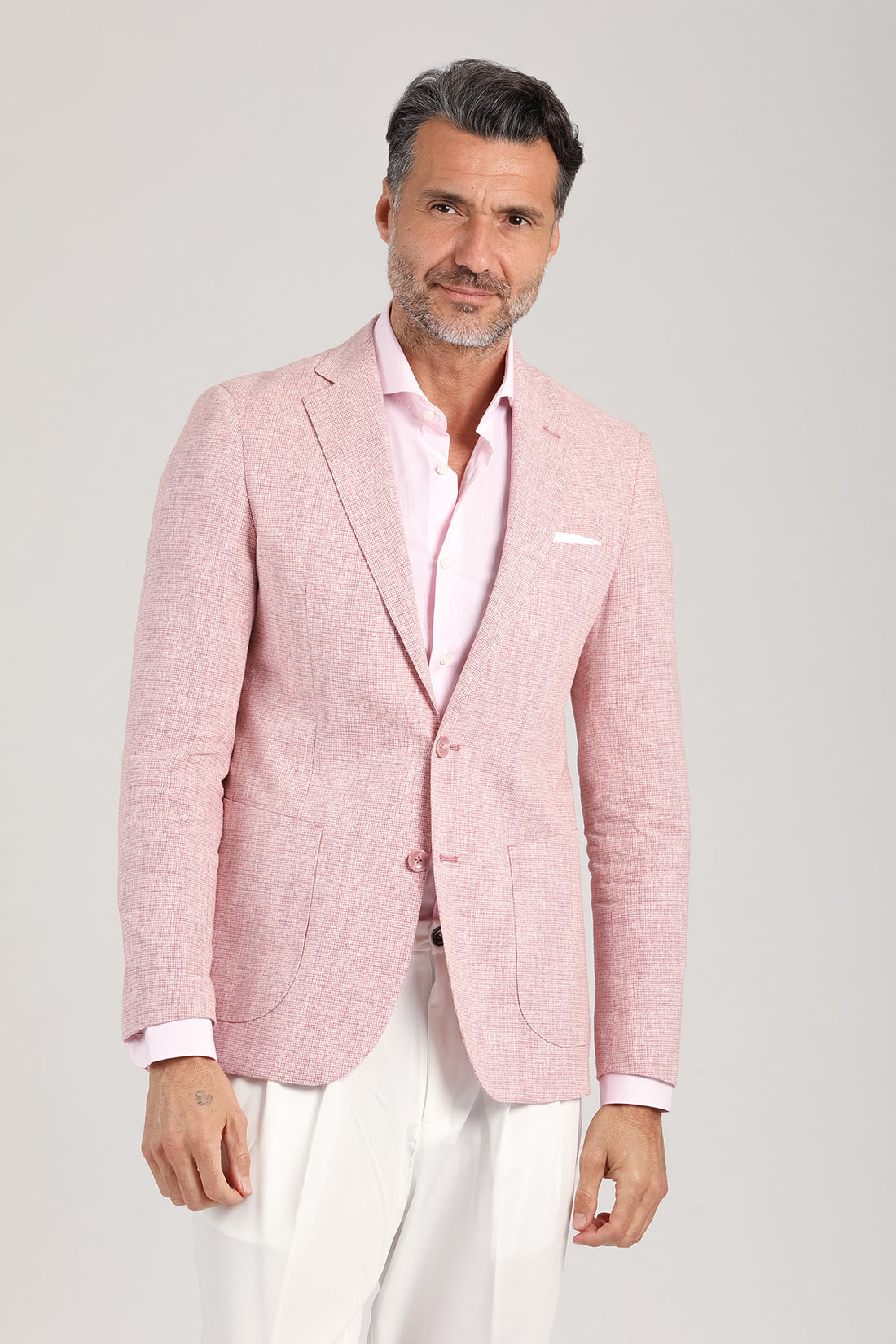 Giacca da uomo rosa in lino e cotone