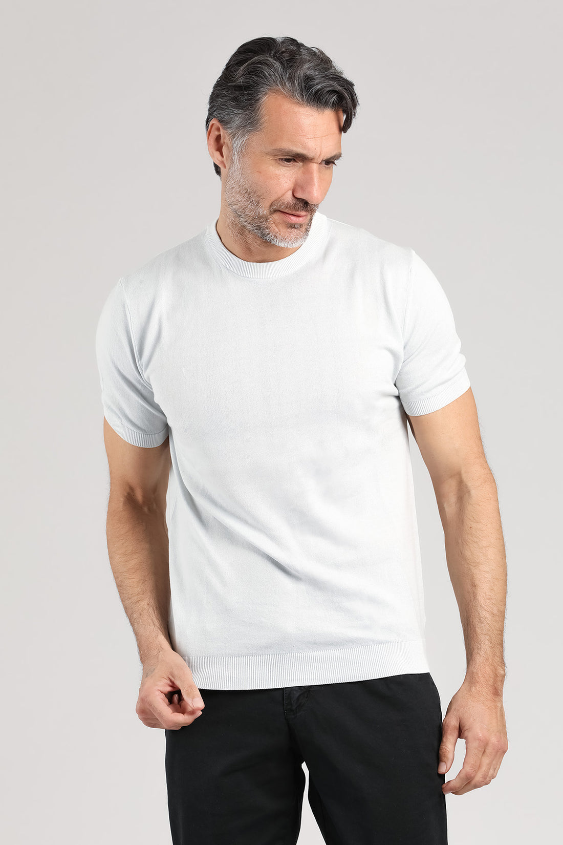 Maglia girocollo a manica corta color marmo