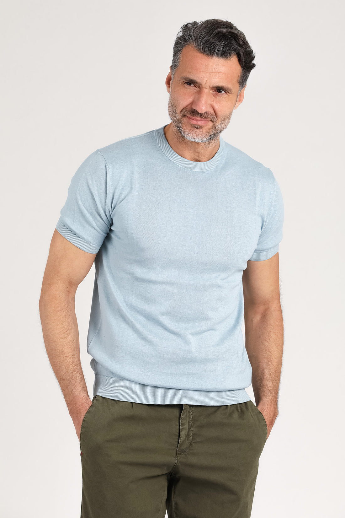 Maglia girocollo a manica corta color polvere