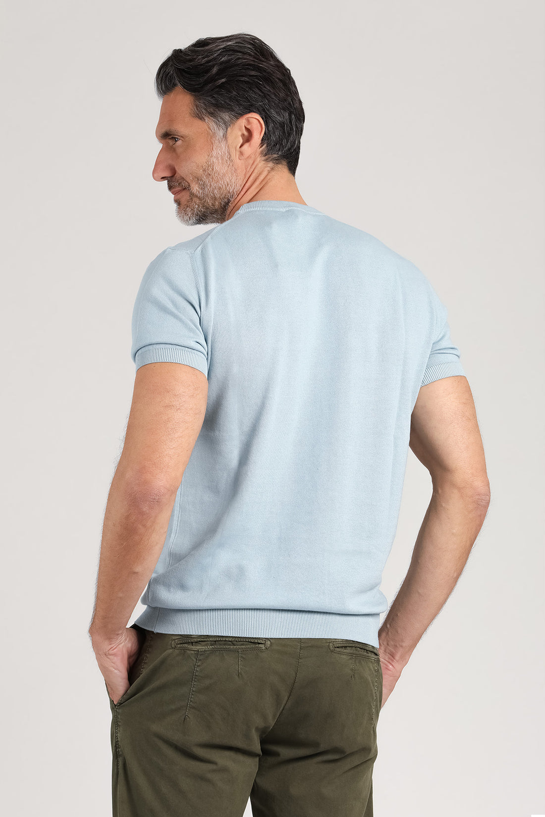 Maglia girocollo a manica corta color polvere