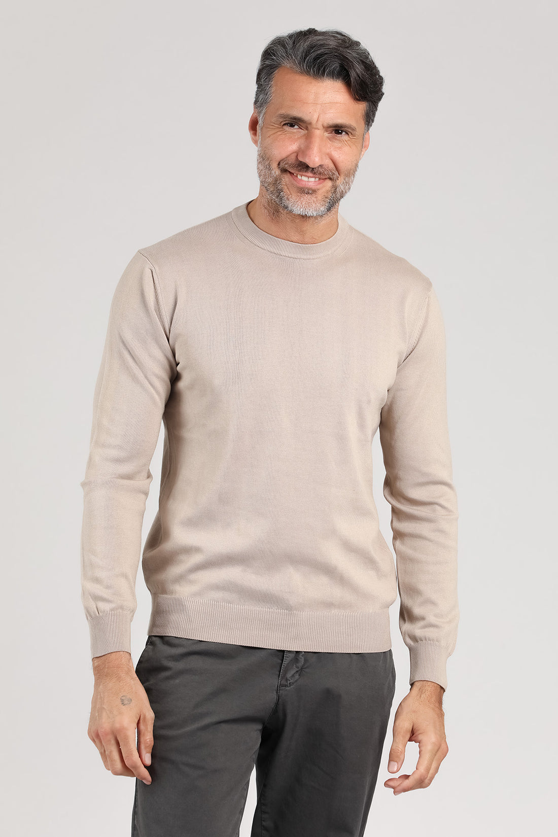 Maglia girocollo a manica lunga color corda