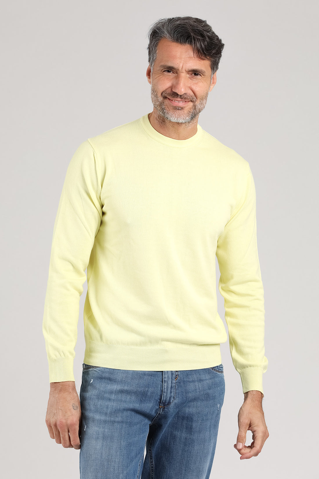 Maglia girocollo a manica lunga color limone