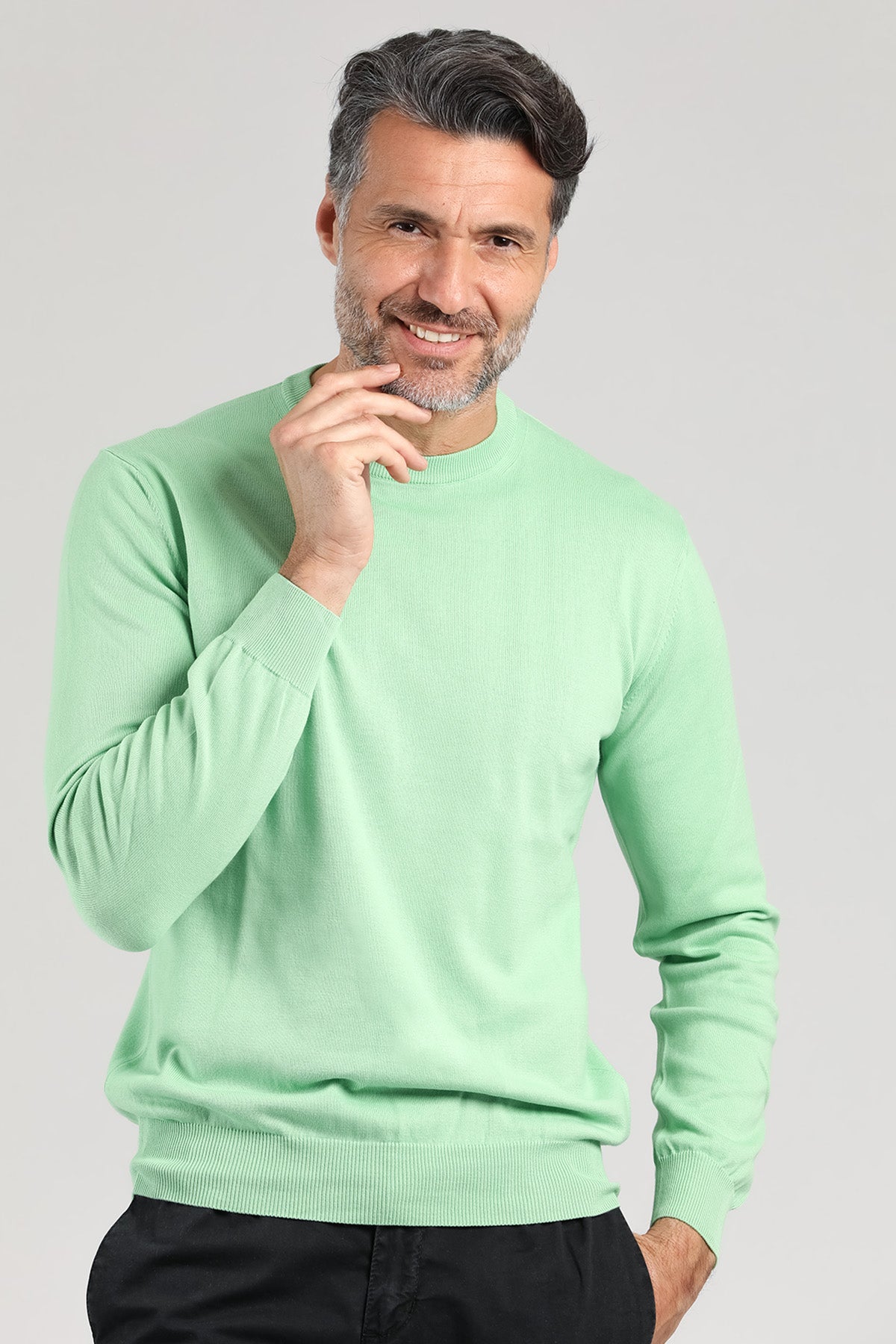 Maglia girocollo a manica lunga color mela