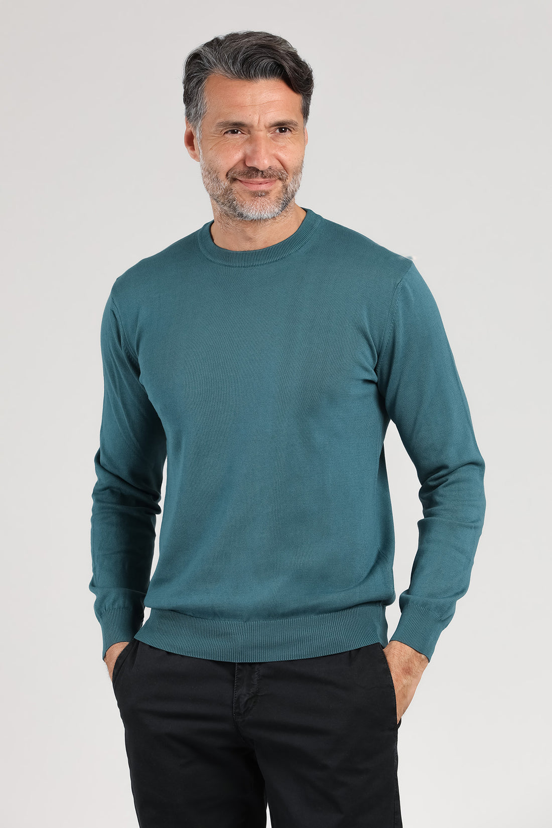 Maglia girocollo a manica lunga color petrolio