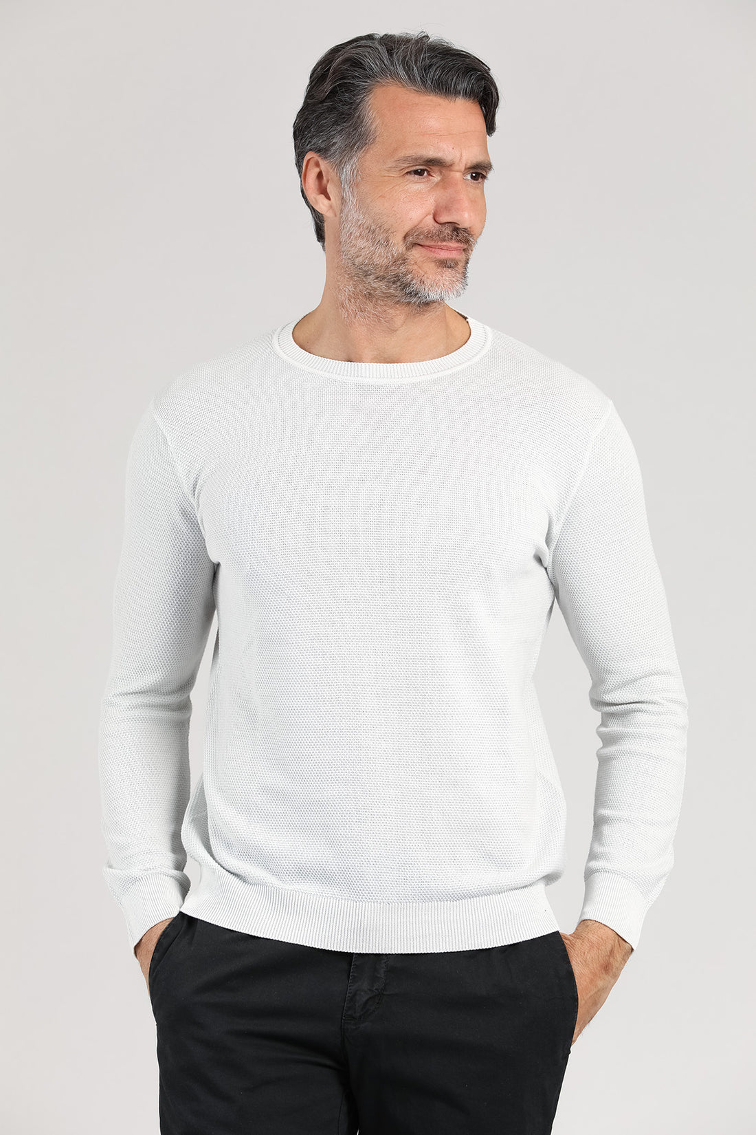 Maglia girocollo a manica lunga color marmo