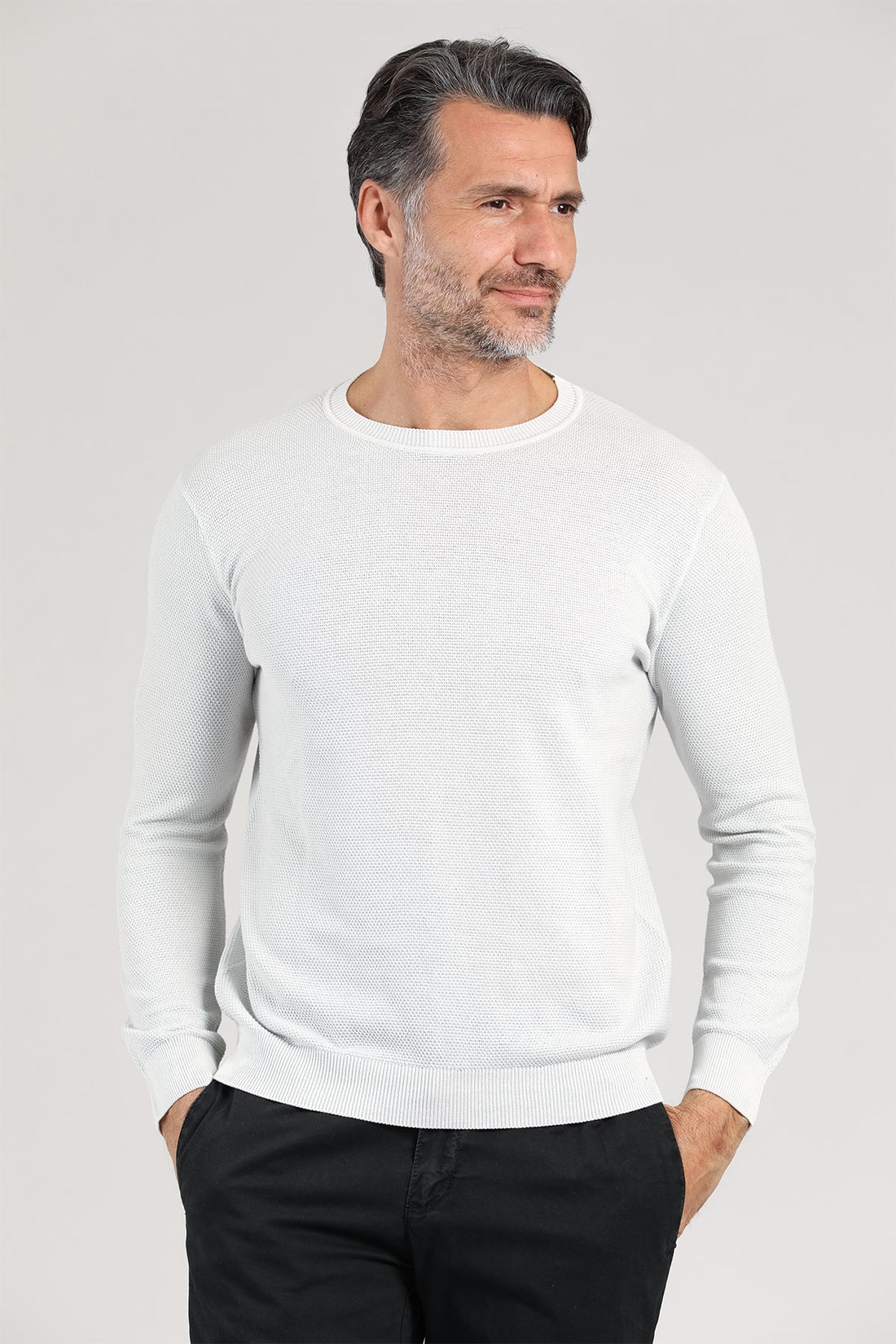 Maglia girocollo a manica lunga color marmo