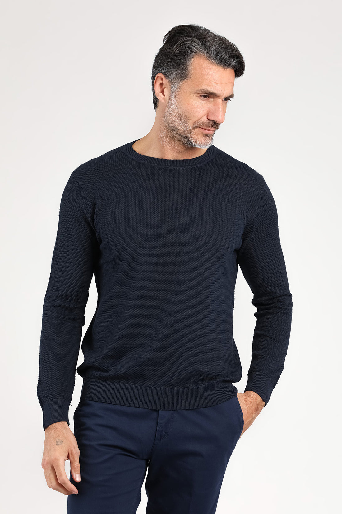 Maglia girocollo a manica lunga blu navy