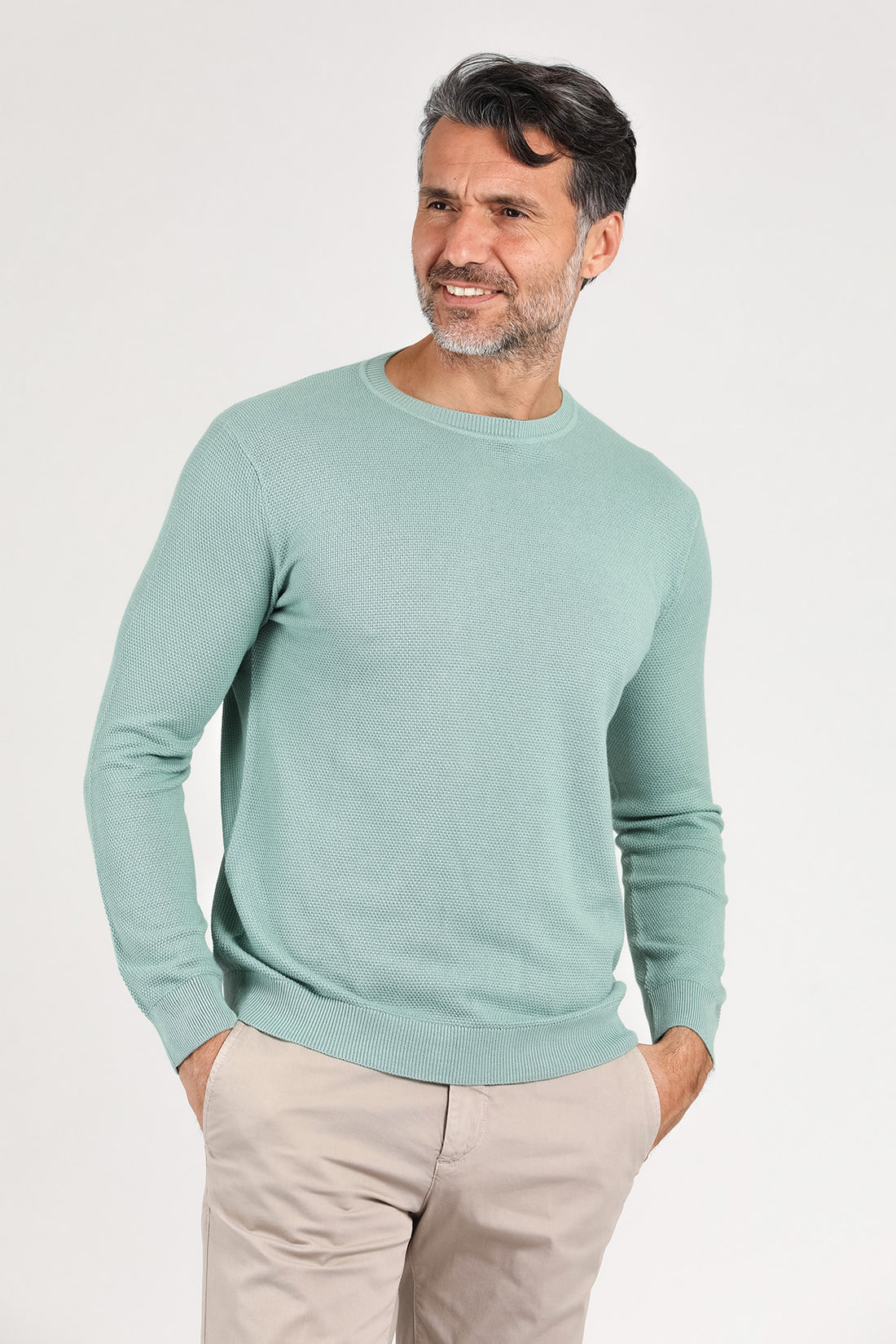 Maglia girocollo a manica lunga color salvia