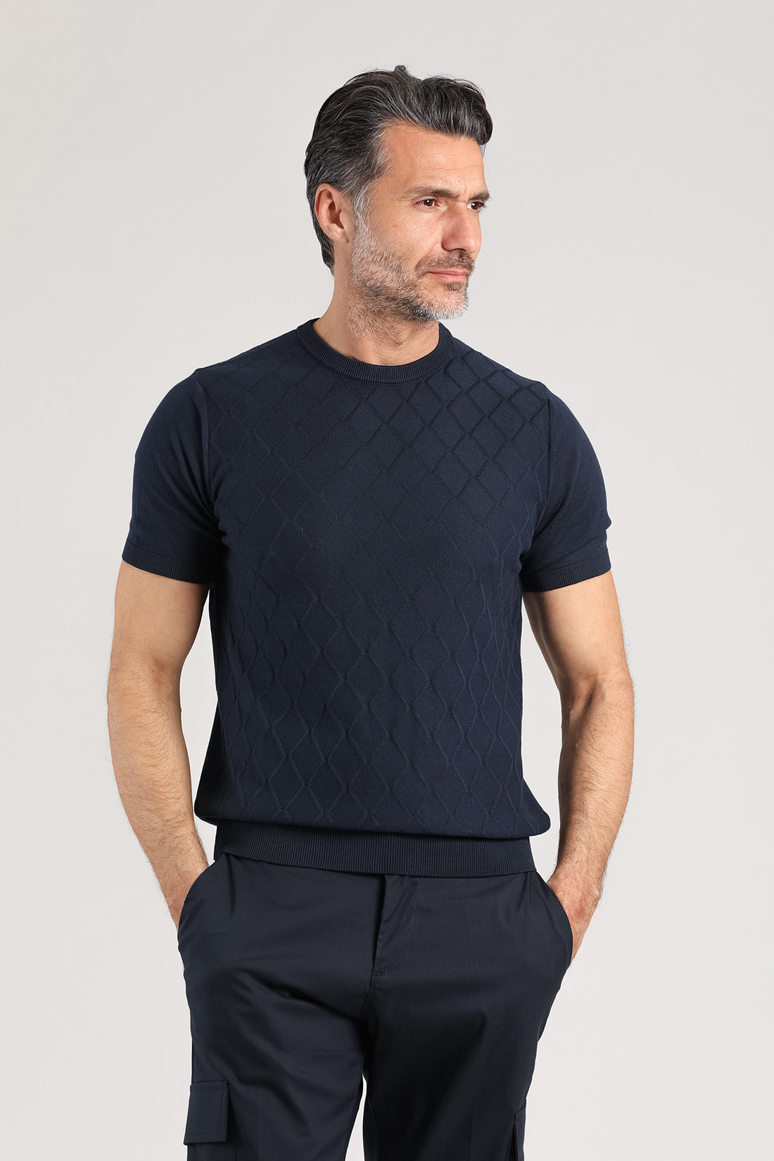 Maglia girocollo a manica corta color blu navy