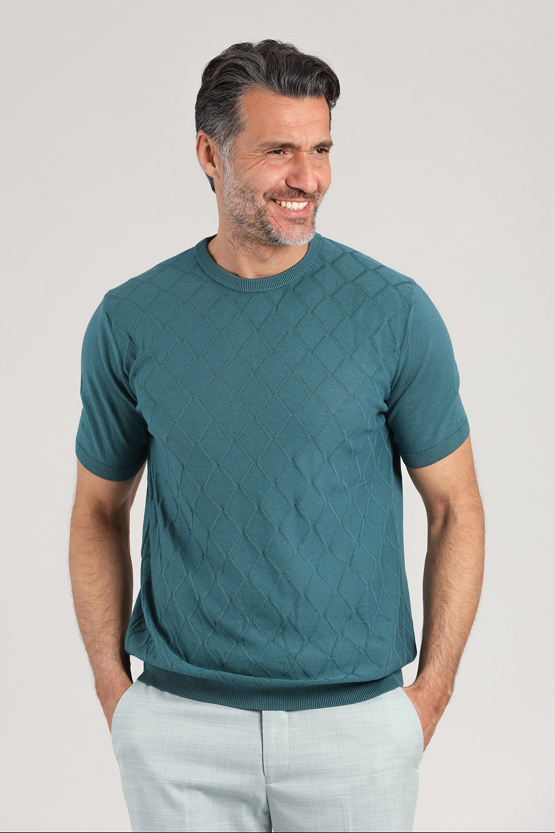 Maglia girocollo a manica corta color petrolio