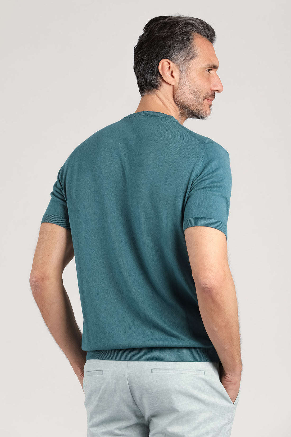 Maglia girocollo a manica corta color petrolio