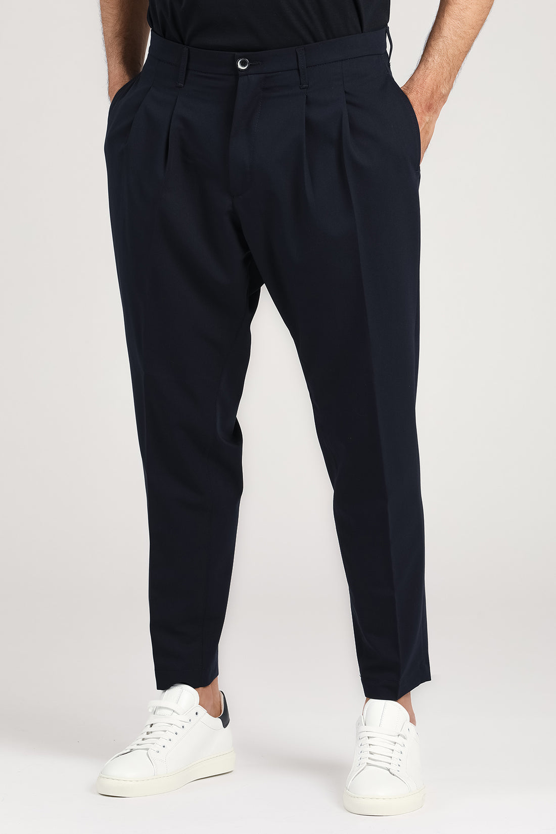 Pantalone doppia pince blu navy
