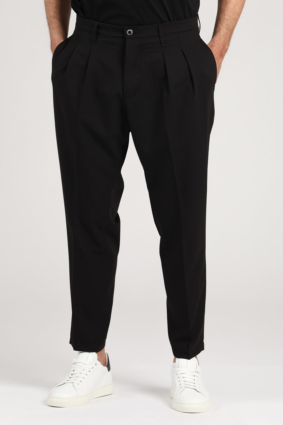 Pantalone doppia pince nero da uomo