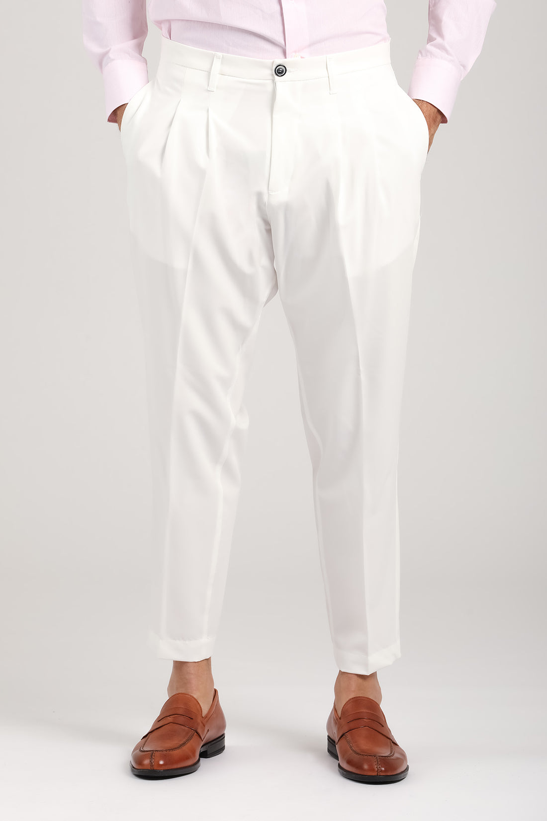 Pantalone doppia pince bianco