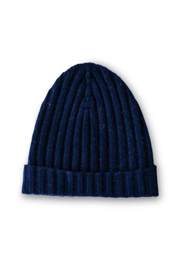 Cappello misto cashmere a costine blu navy
