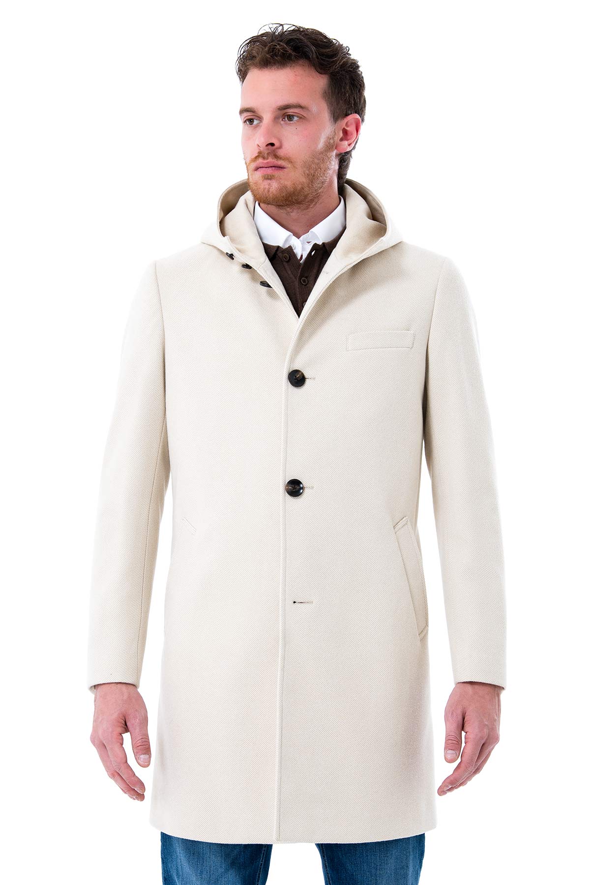 Herringbone coat with hood