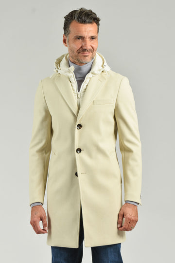 Cappotto jersey con pettorino e cappuccio