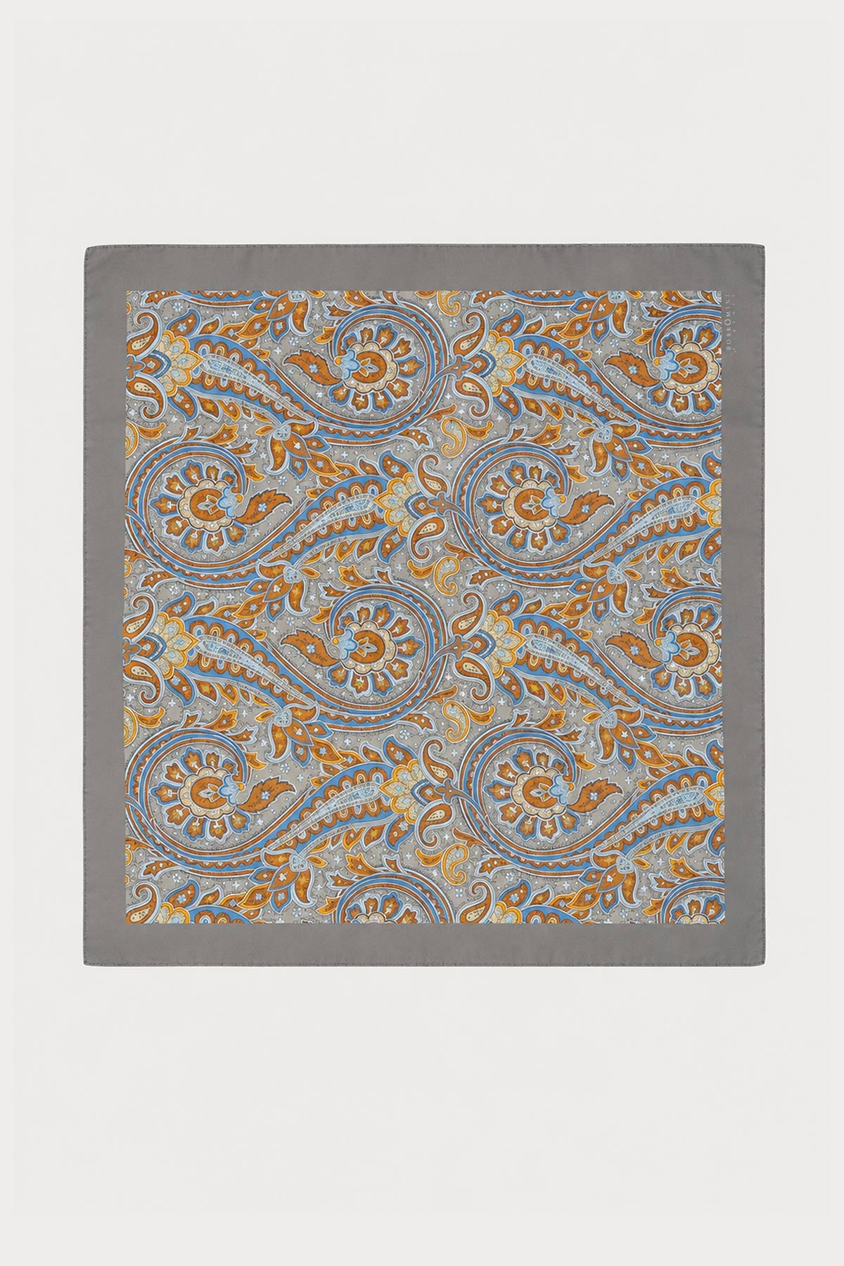Beige silk men's scarf with a paisley pattern, top view