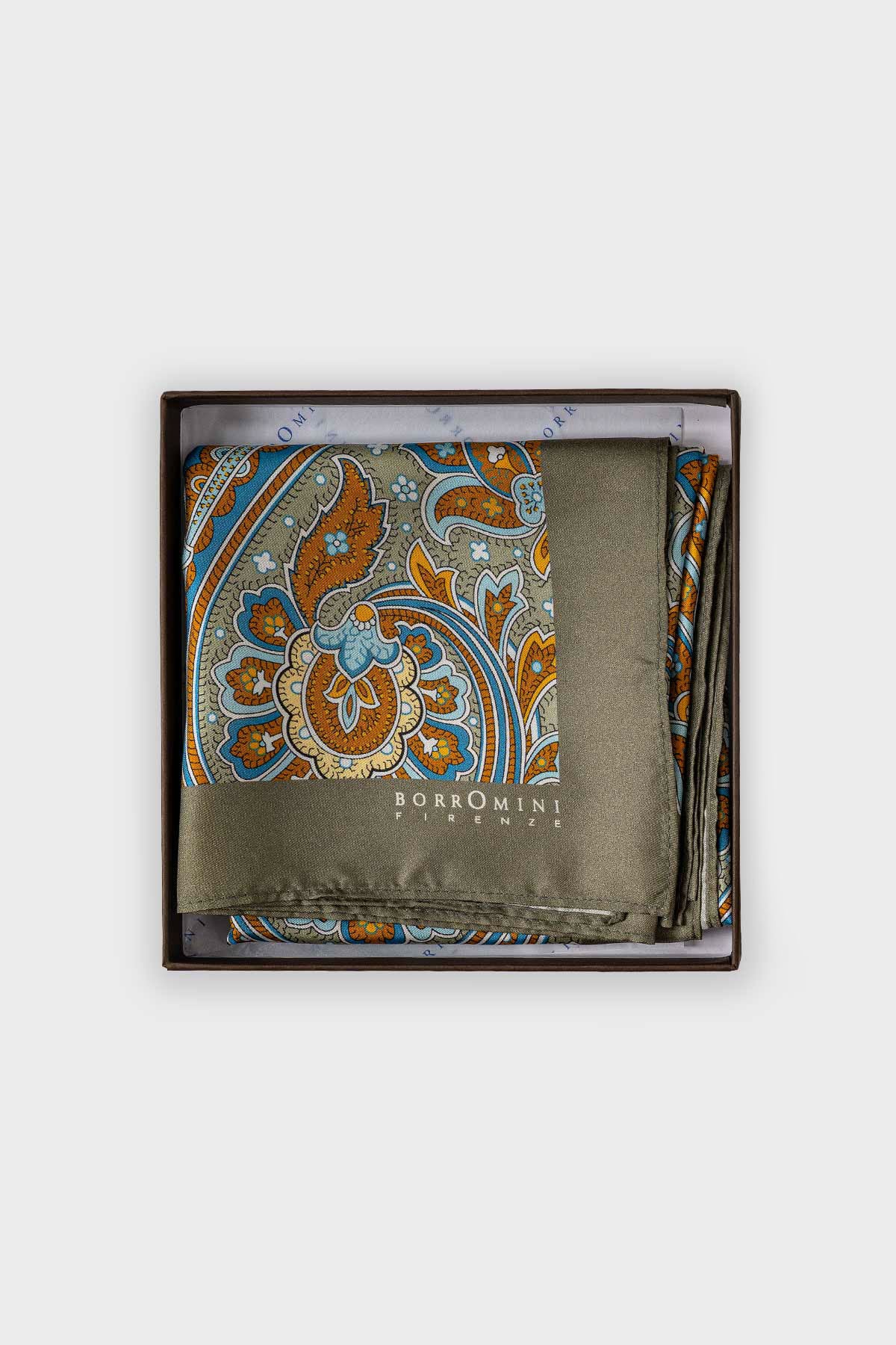 Men's beige silk scarf, front view