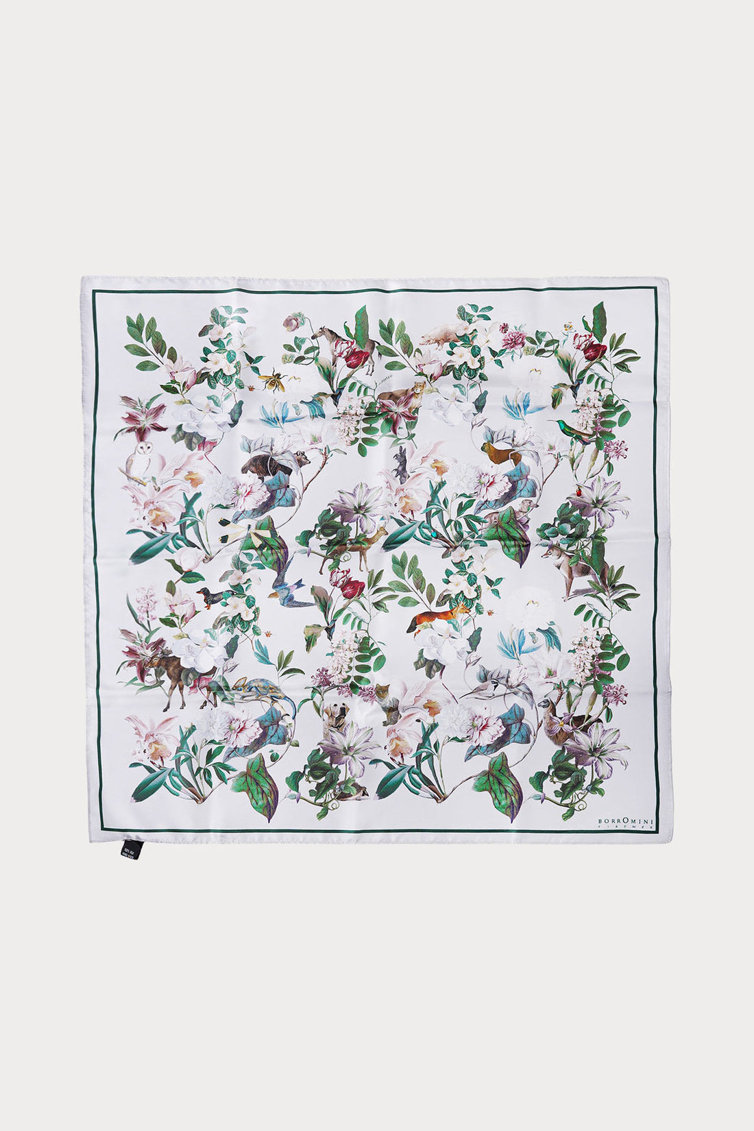 Foulard uomo in seta bianco con stampa floreale, vista dall'alto
