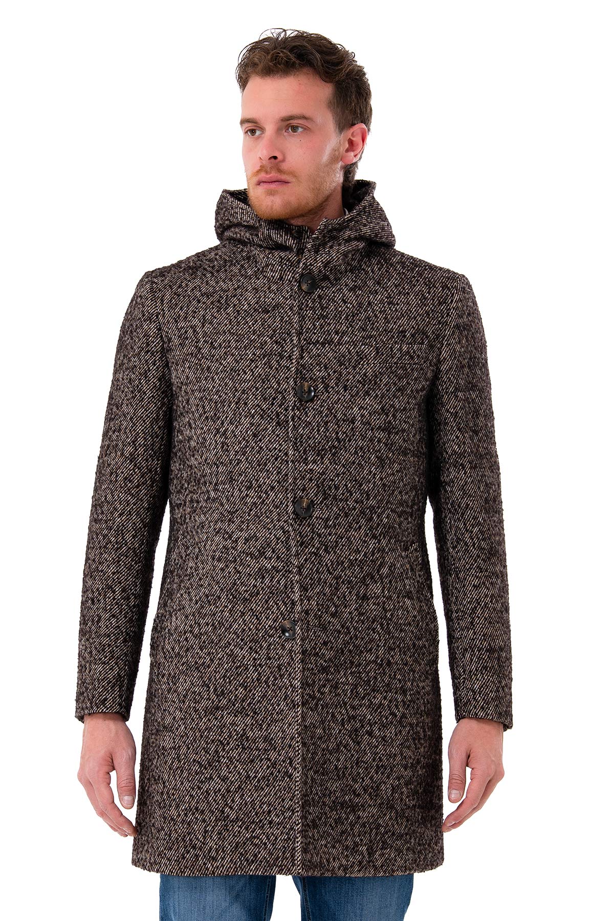 Herringbone hooded coat