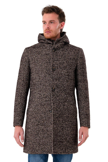 Herringbone hooded coat