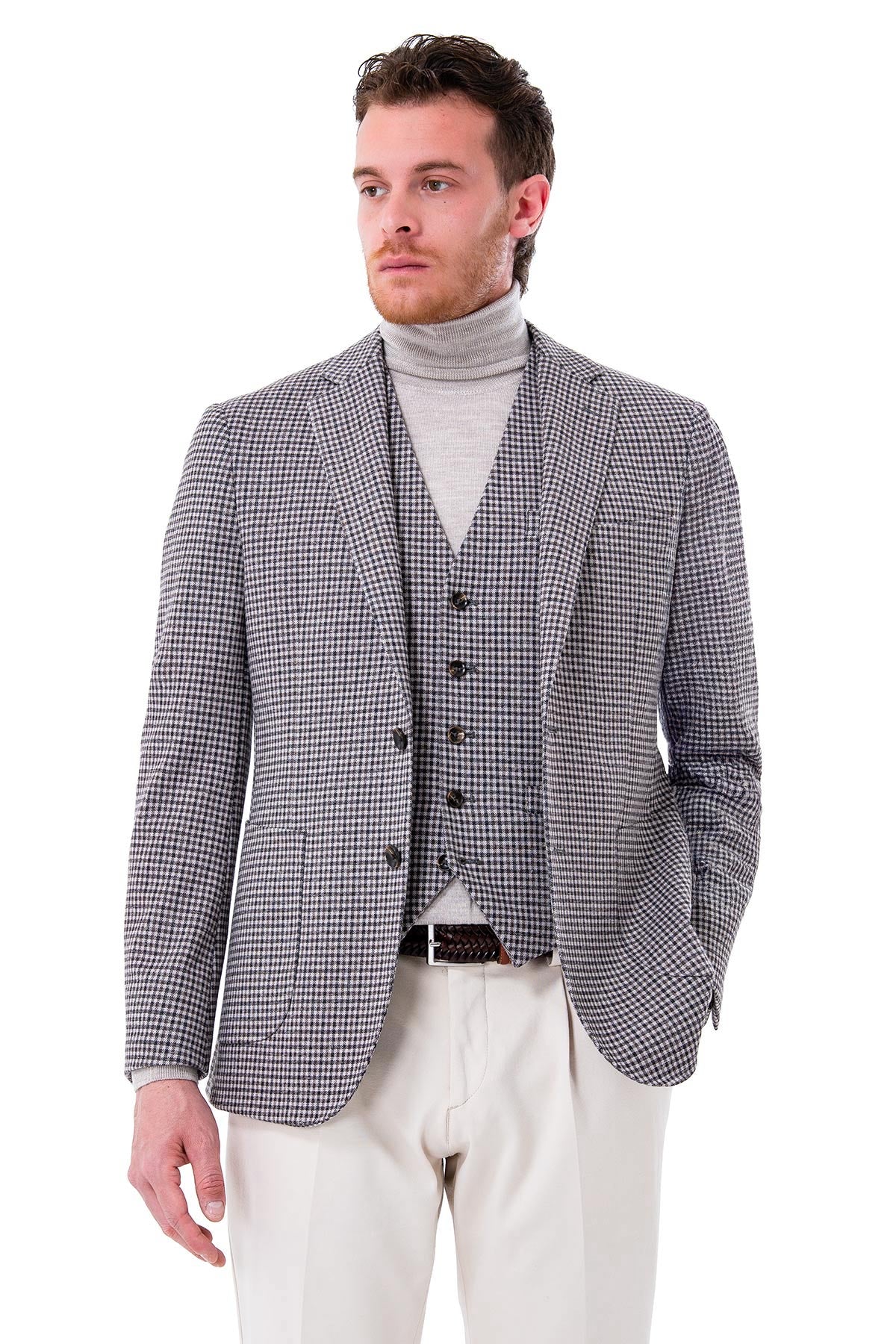 Single-breasted micro-check jacket