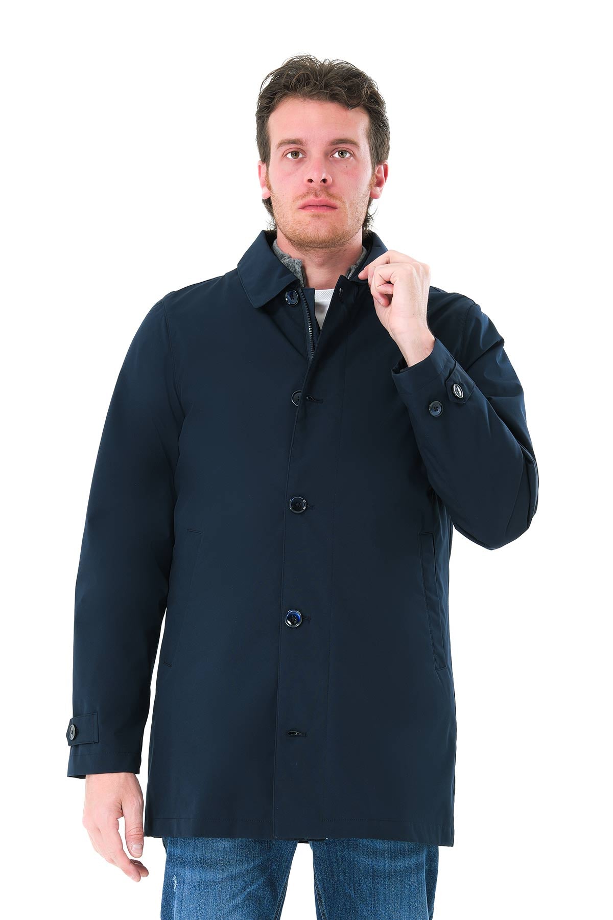 Raincoat with shirt collar and detachable interior