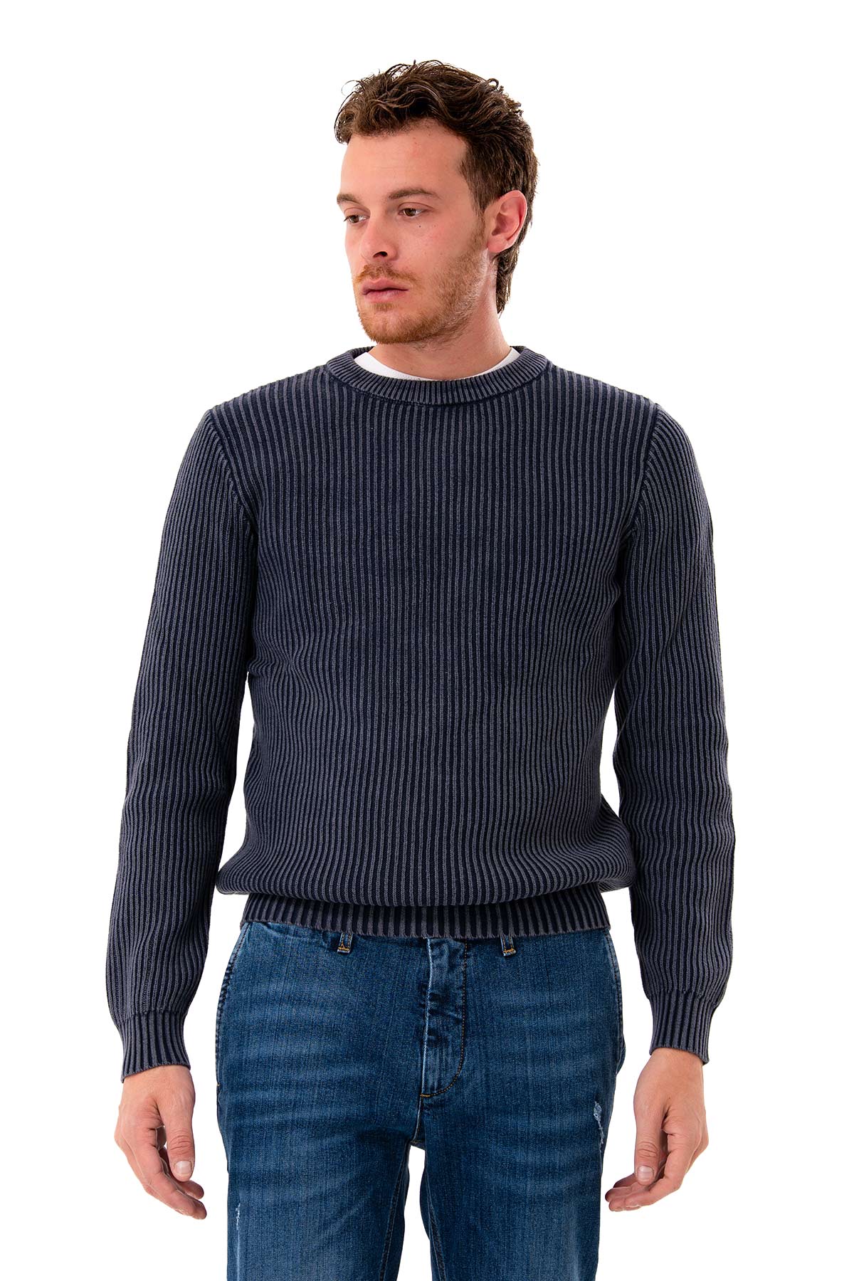 Maglia girocollo a coste in cotone