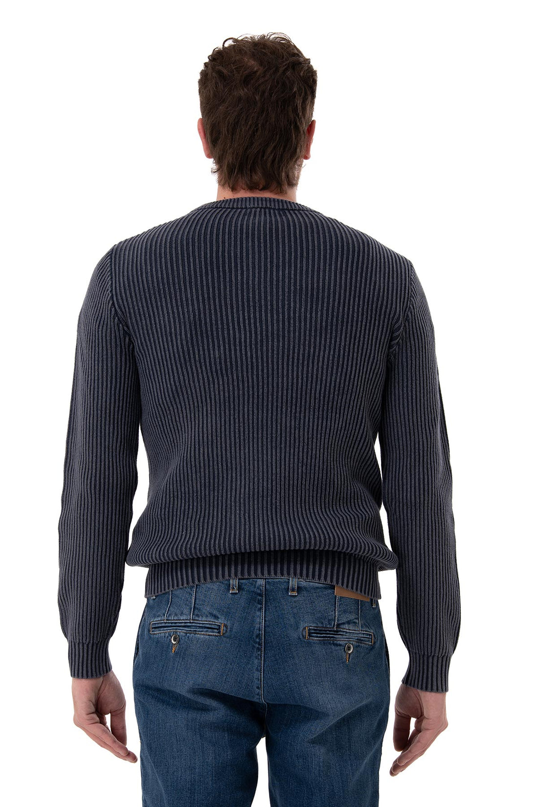 Ribbed crew neck cotton sweater