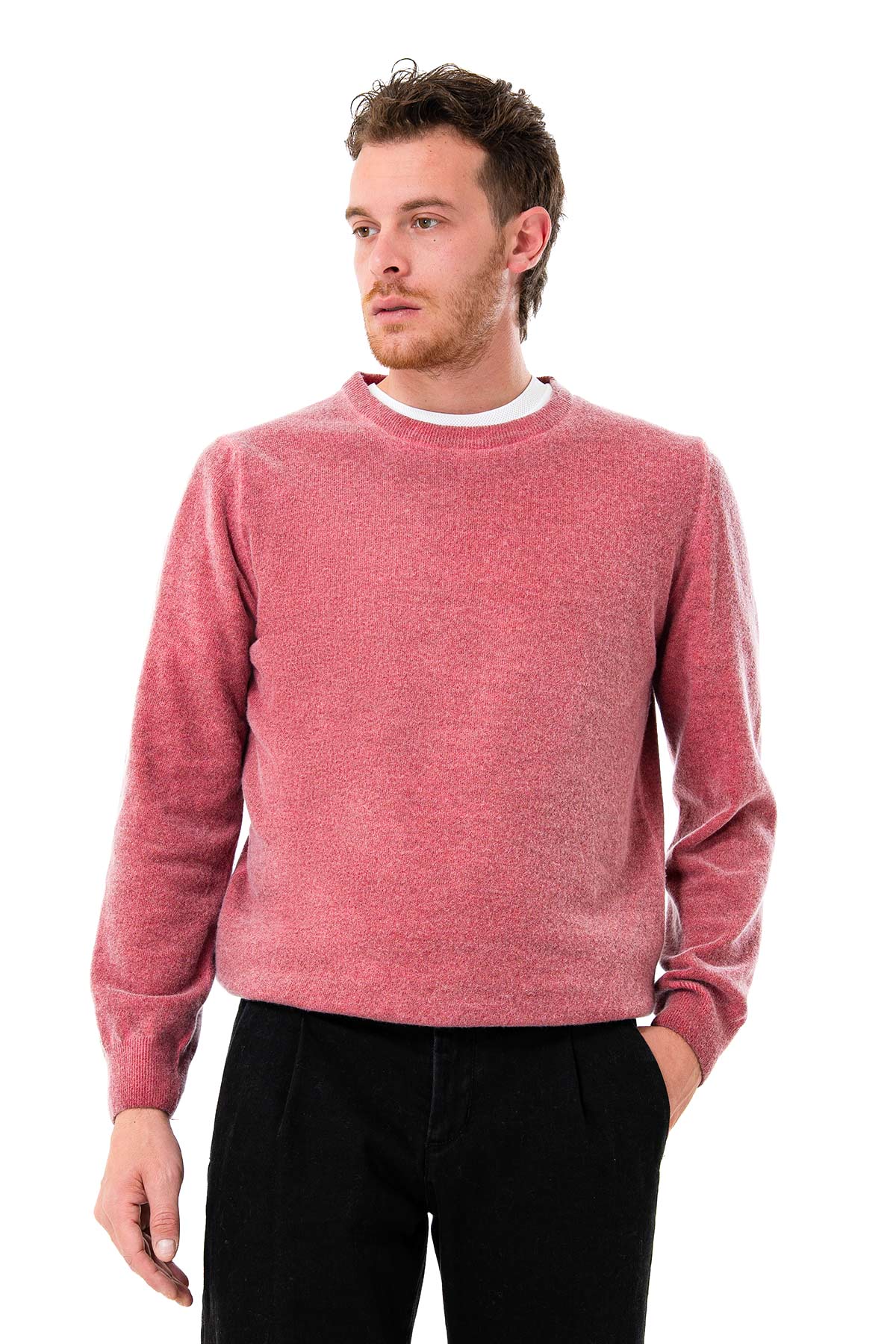 Cold-dyed wool crew neck sweater