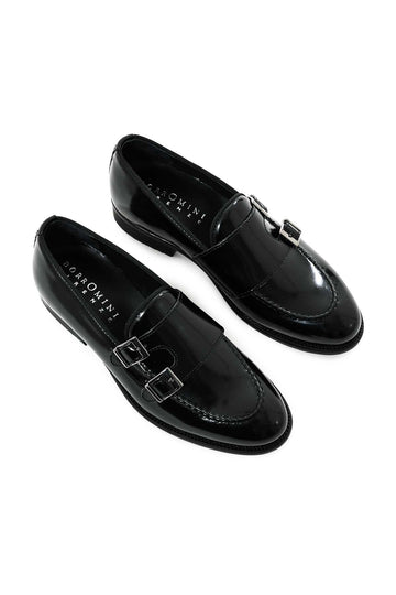 Double buckle monk strap in brushed leather