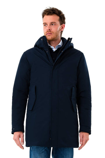 Padded parka with detachable hood and windproof pockets