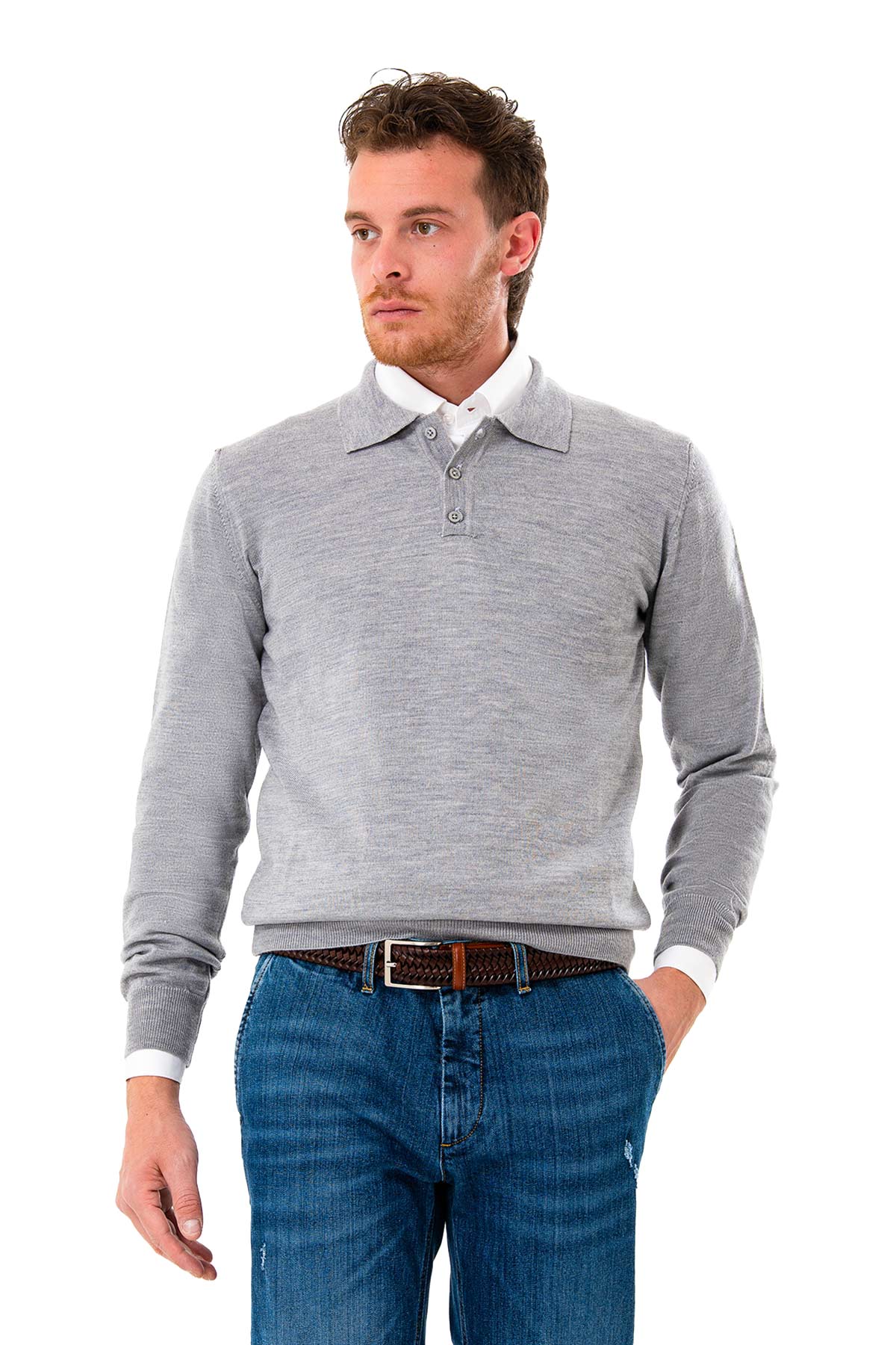 Two-button wool polo shirt