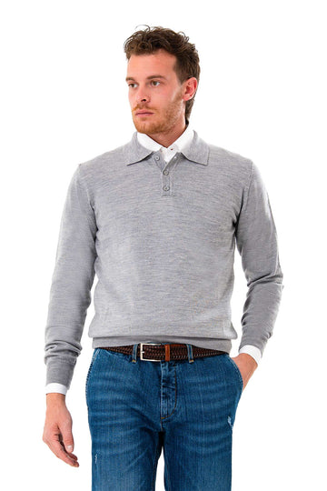 Two-button wool polo shirt
