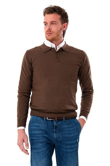 Two-button wool polo shirt