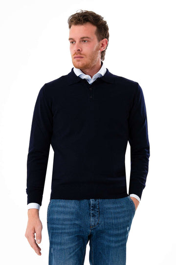 Two-button wool polo shirt