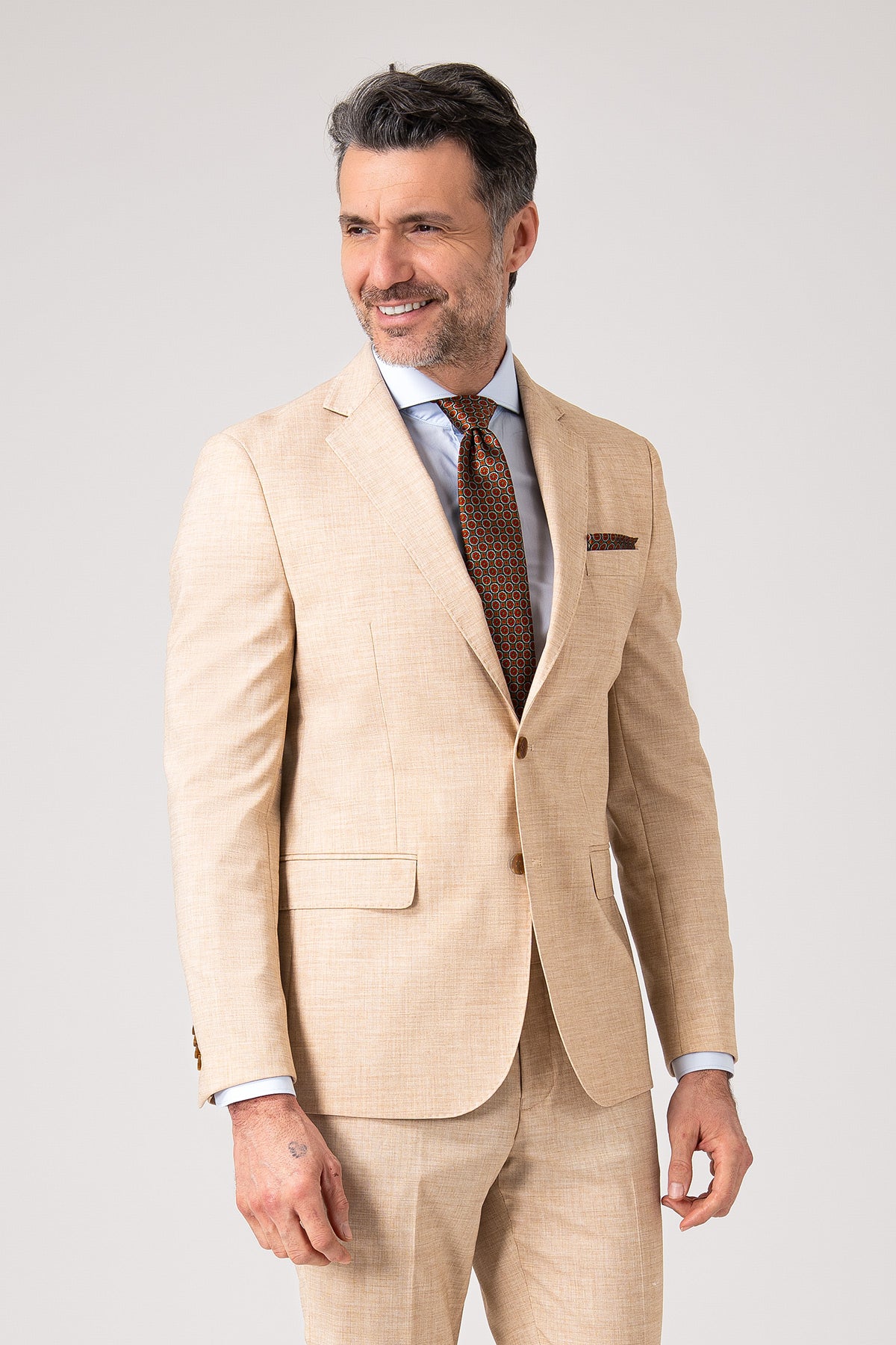 Beige melange two-button dress - Paglia