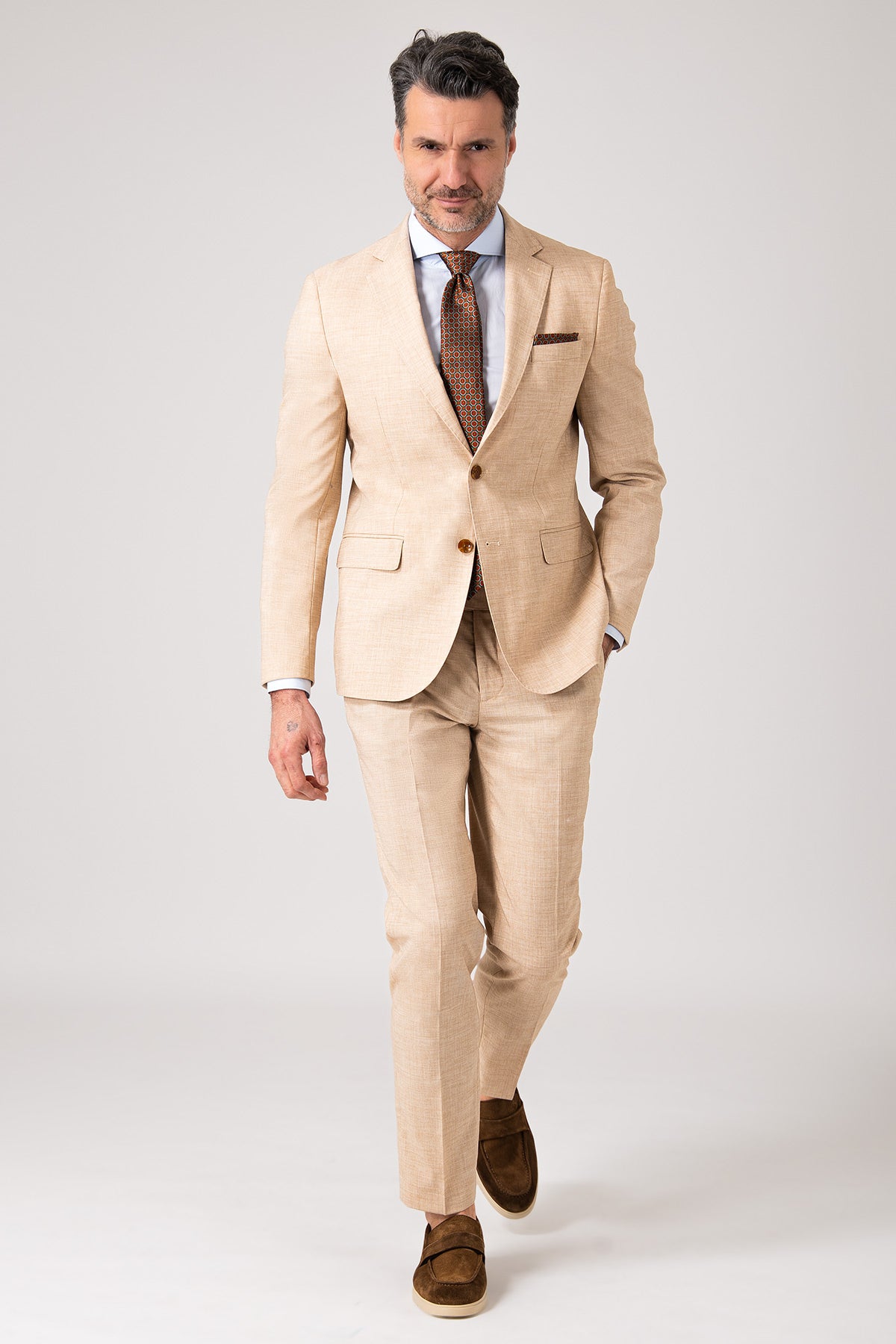 Beige melange two-button dress - Paglia