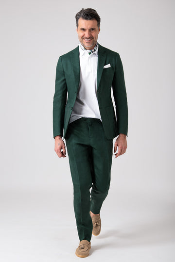 Abito di lino verde con tasche a toppa - Verde