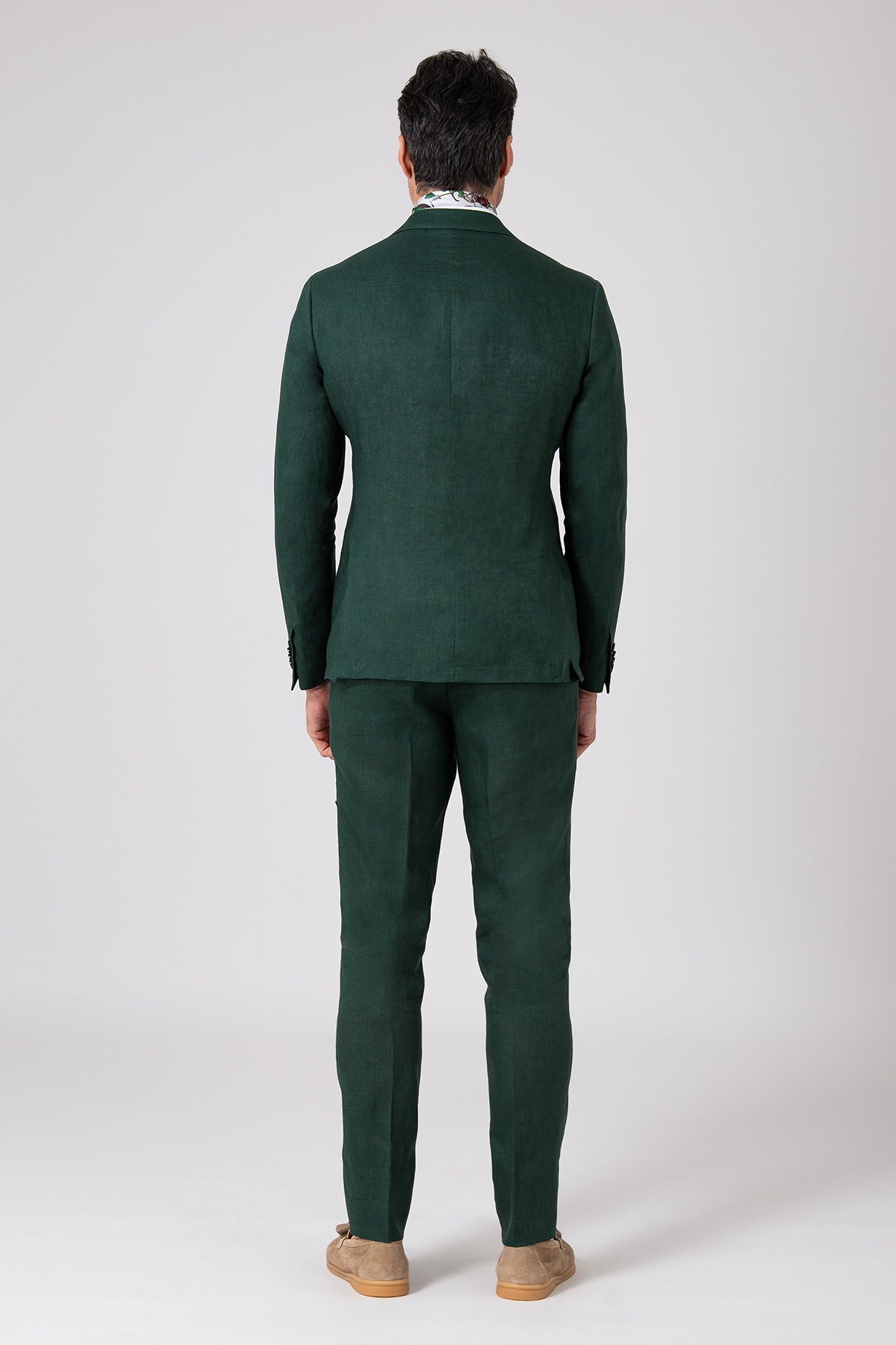 Abito di lino verde con tasche a toppa - Verde