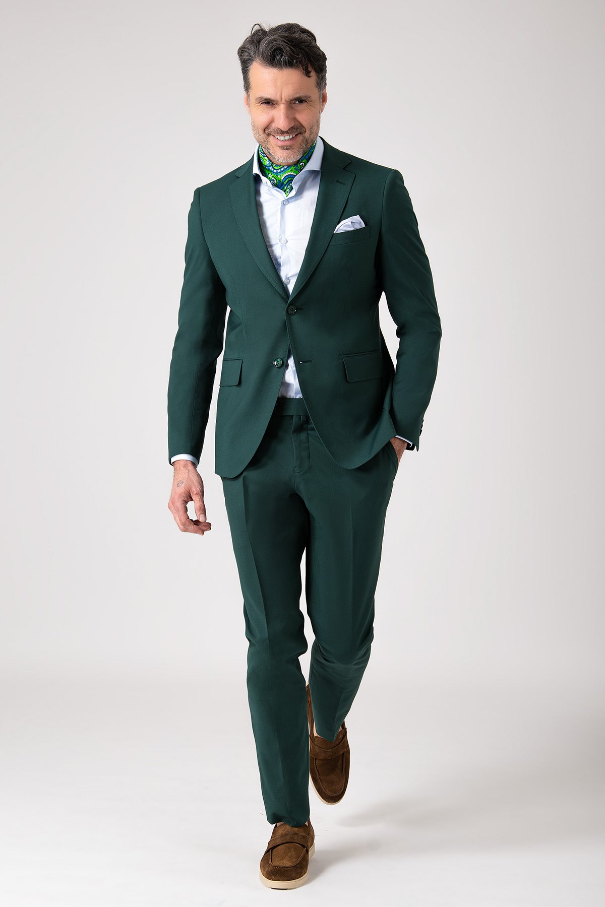 Abito due bottoni in lana nera - Verde