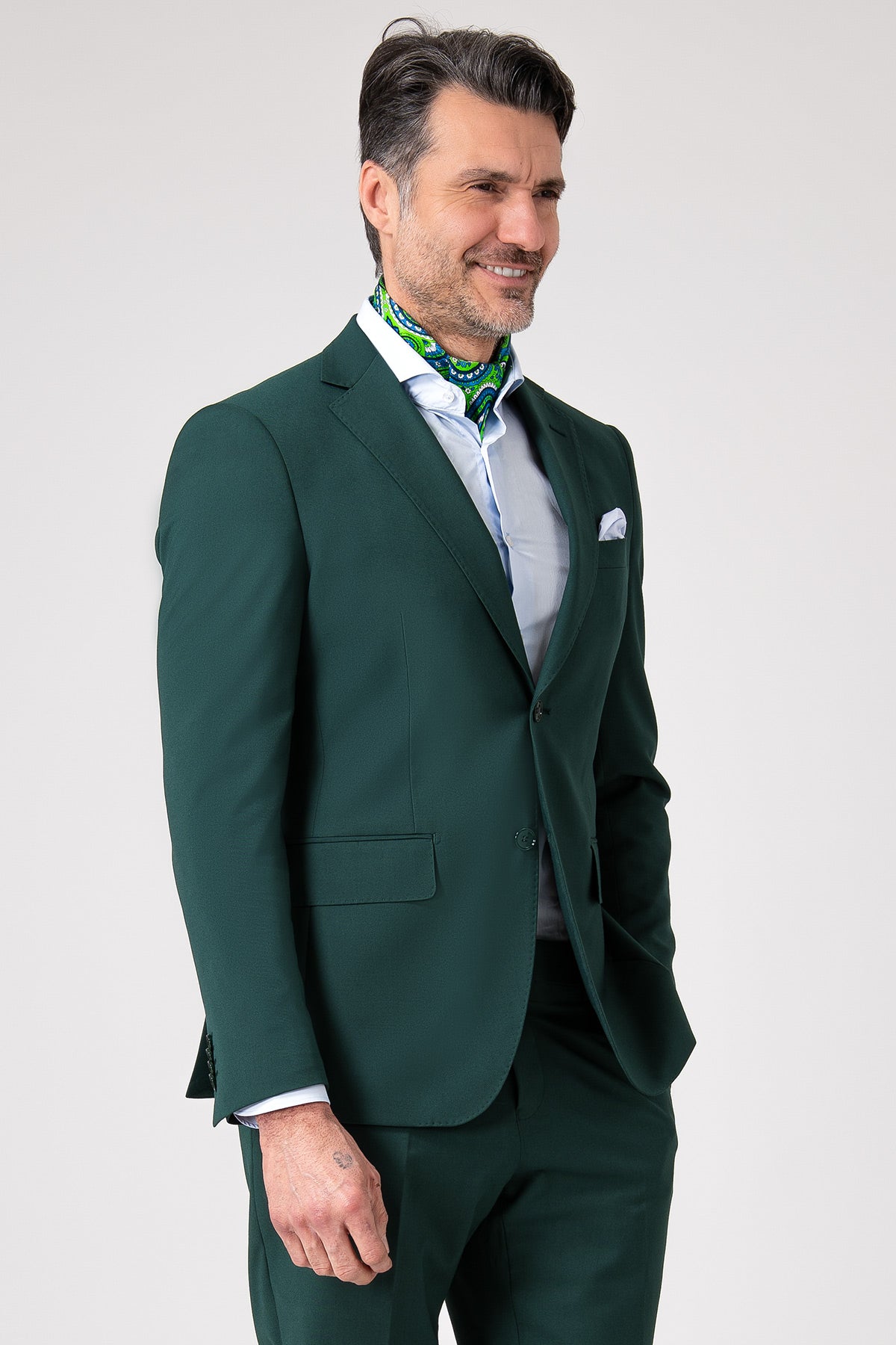 Abito due bottoni in lana nera - Verde