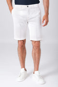Basic cotton stretch Bermuda shorts in cream, shown from the front