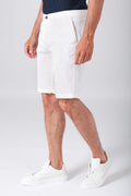 Basic stretch cotton Bermuda shorts in cream, side view