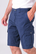 Lightly stretchy cotton cargo Bermuda shorts in blue - technical detail